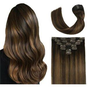 Human Hair Extension, Dark Brown to Chestnut Brown 100g 7pcs 12" for Woman